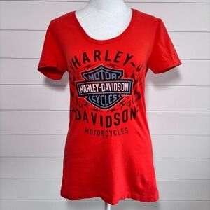 Harley Davidson Y2K BARNETT EL PASO TEXAS Flame Logo Shirt Top Orange Size S